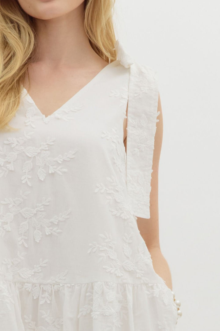 3D Floral Applique Mini Dress W/Tie Straps - Lush Lemon - Women's Clothing - Entro - 28769791086429