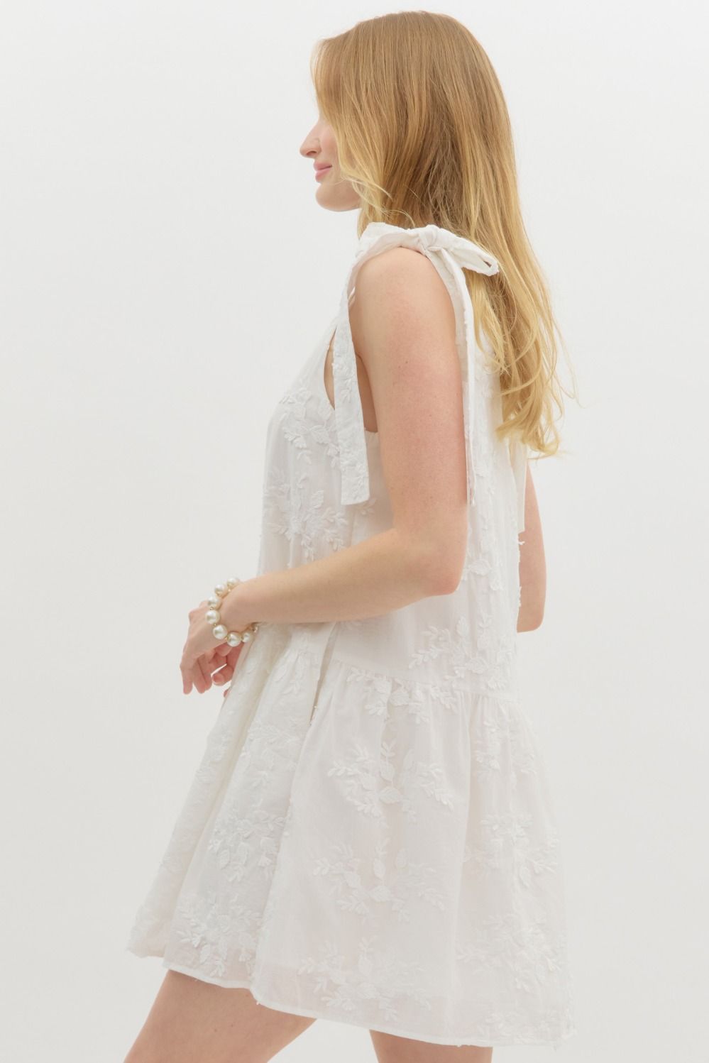 3D Floral Applique Mini Dress W/Tie Straps - Lush Lemon - Women's Clothing - Entro - 28769791086429