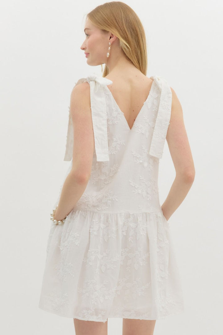 3D Floral Applique Mini Dress W/Tie Straps - Lush Lemon - Women's Clothing - Entro - 28769791086429