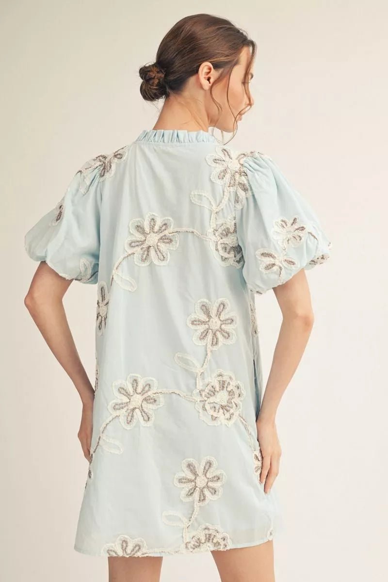 jodifl embroidered dress New JODIFL Light blue Multi Trim Size Small Short Sleeve Dress