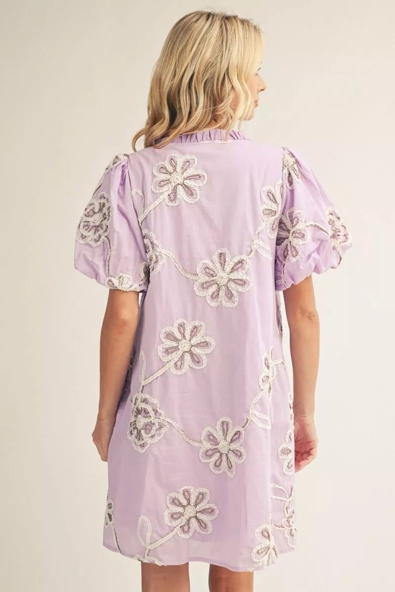 3D Floral Puff Sleeve Mini Dress - Jodifl - Lush Lemon Off White / S 3D Floral Puff Sleeve Mini Dress - Jodifl - Lush Lemon Off White / S