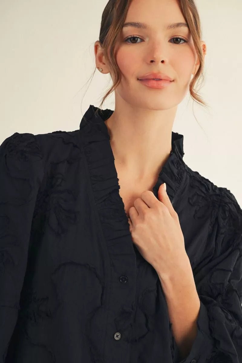 3D Floral Textured Puff Sleeve Dress - Lush Lemon - Women's Clothing - Jodifl - 48543091083613