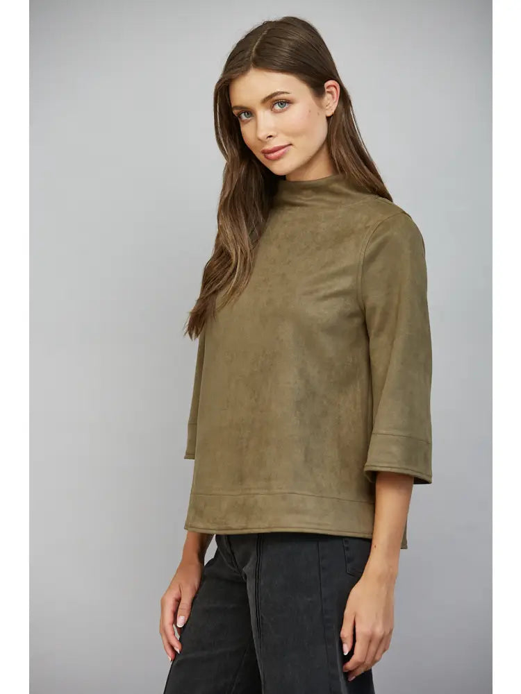 Faux Suede Mock Neck Top