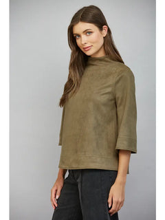 Faux Suede Mock Neck Top