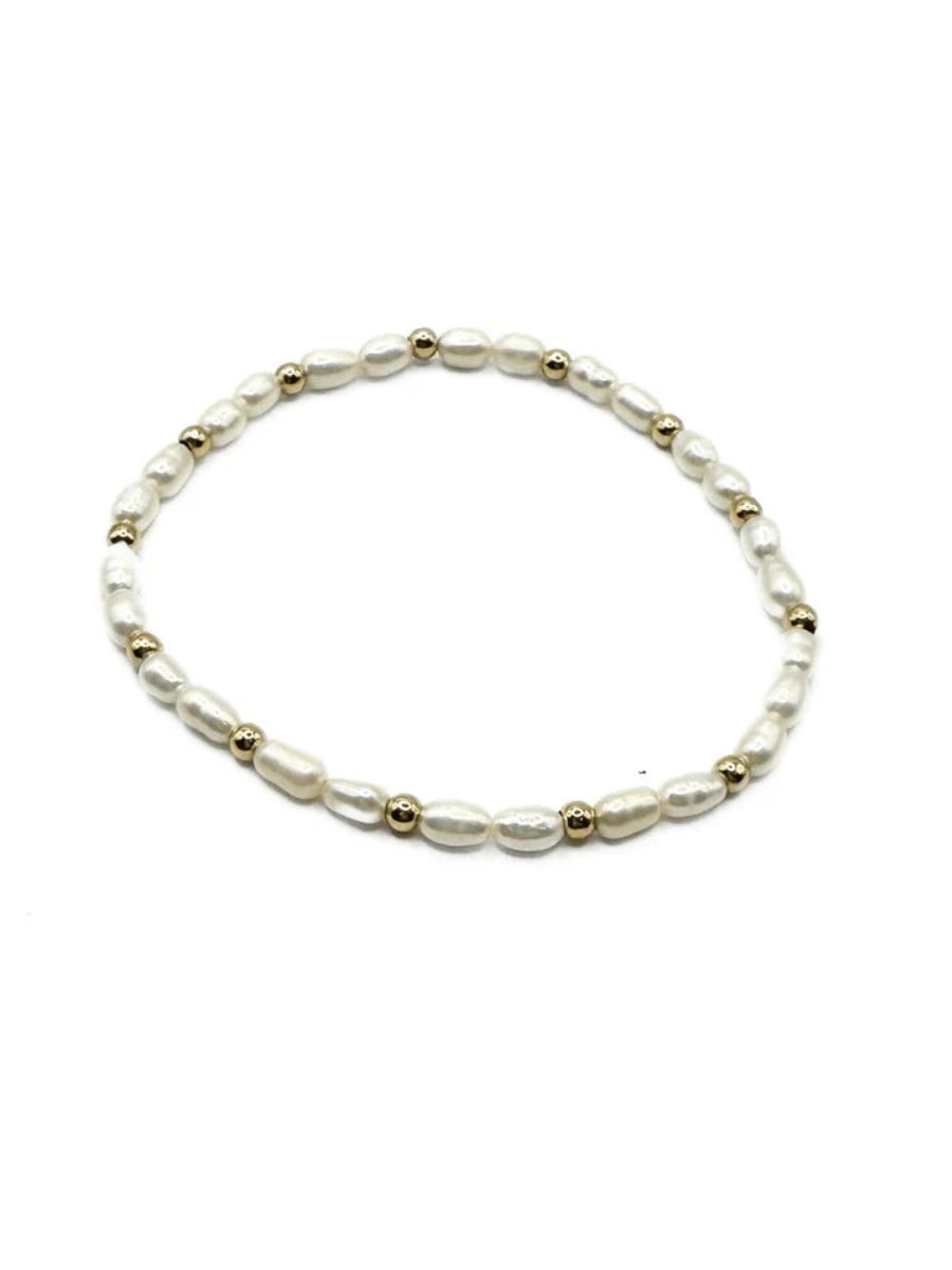 3mm Rice Pearl & Gold - Filled Beaded Bracelet - Lush Lemon - Women's Accessories - Erin Gray - 98564516165