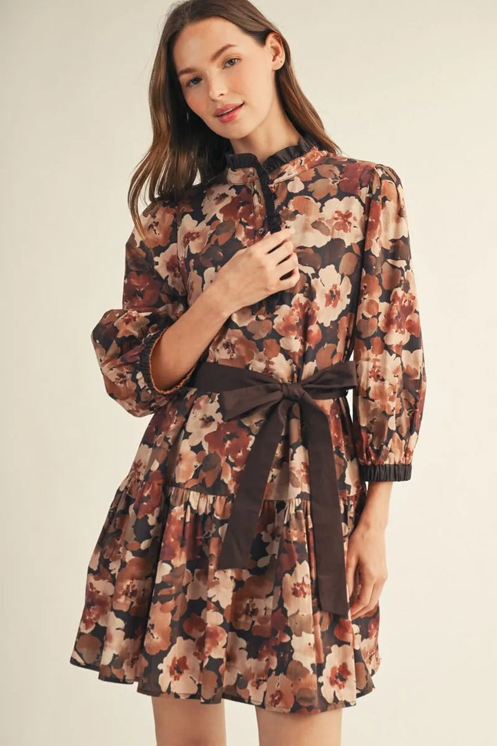 Floral Tie Waist Mini Dress