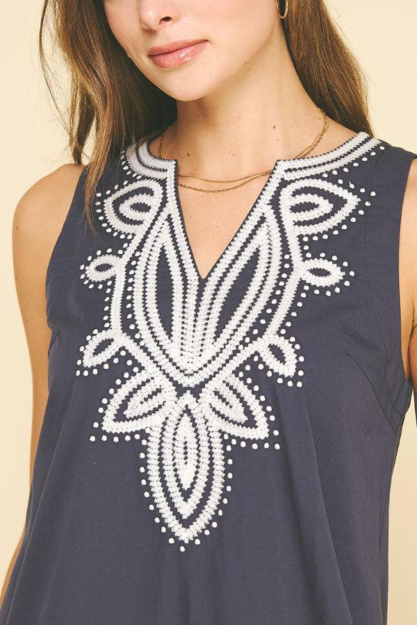 Embroidered Sleeveless Tiered Mini Dress