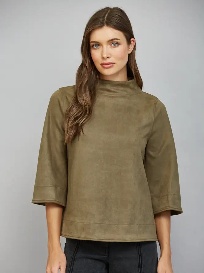 Faux Suede Mock Neck Top