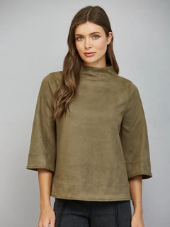 Faux Suede Mock Neck Top