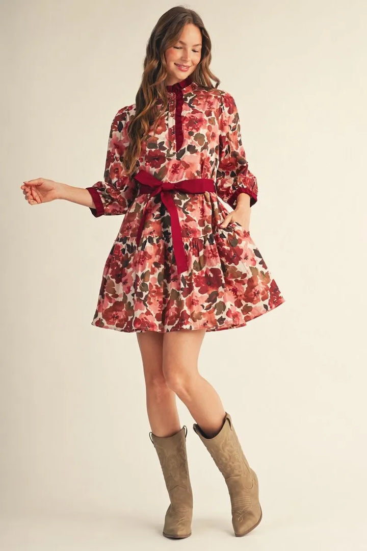 Floral Tie Waist Mini Dress