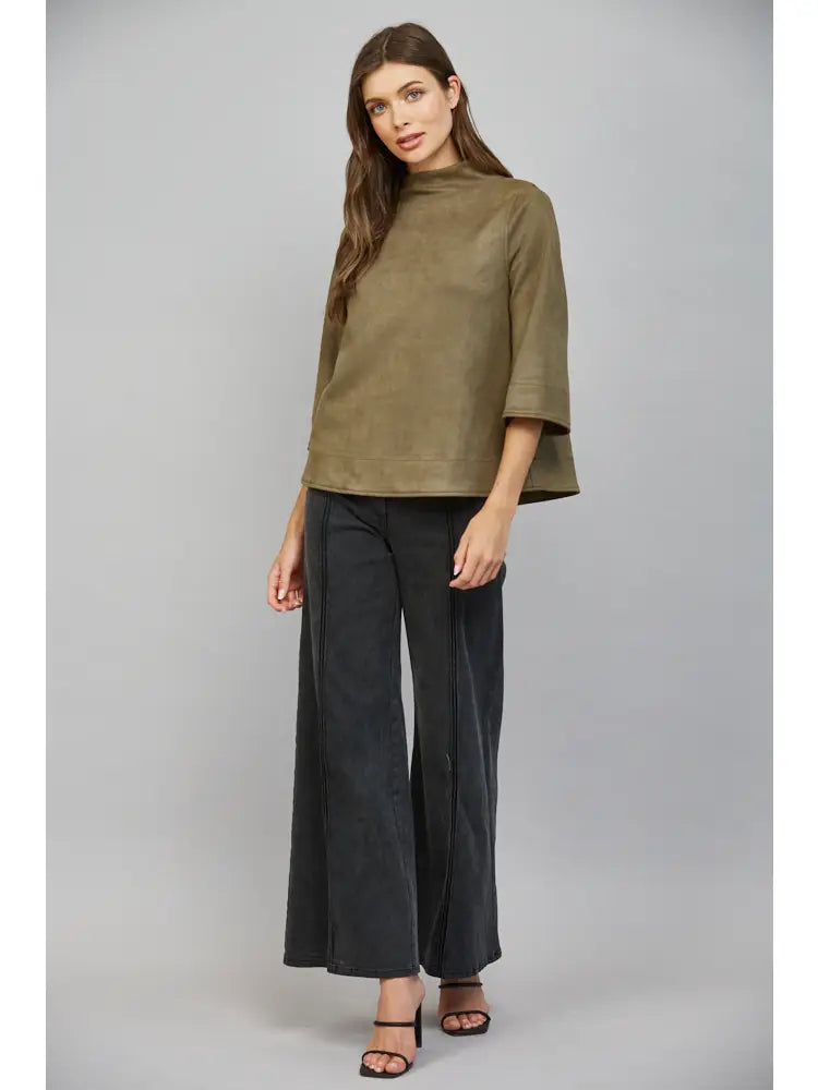 Faux Suede Mock Neck Top