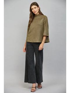Faux Suede Mock Neck Top
