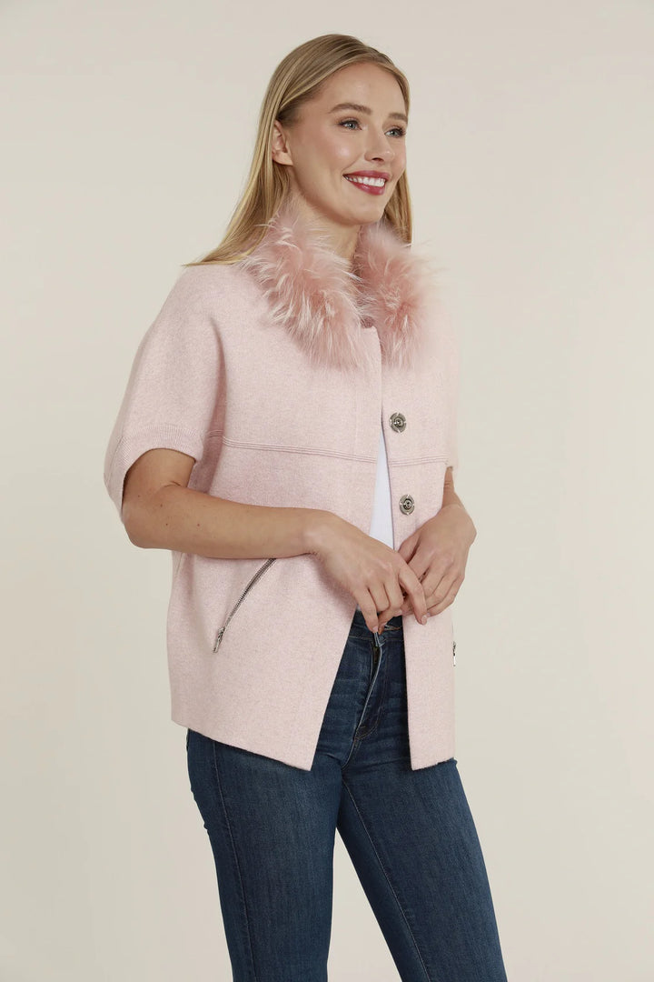 Faux Fur Collar Short Sleeve Cardigan
