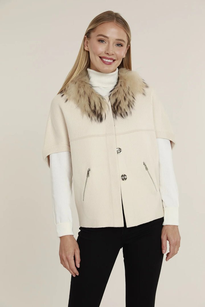 Faux Fur Collar Short Sleeve Cardigan