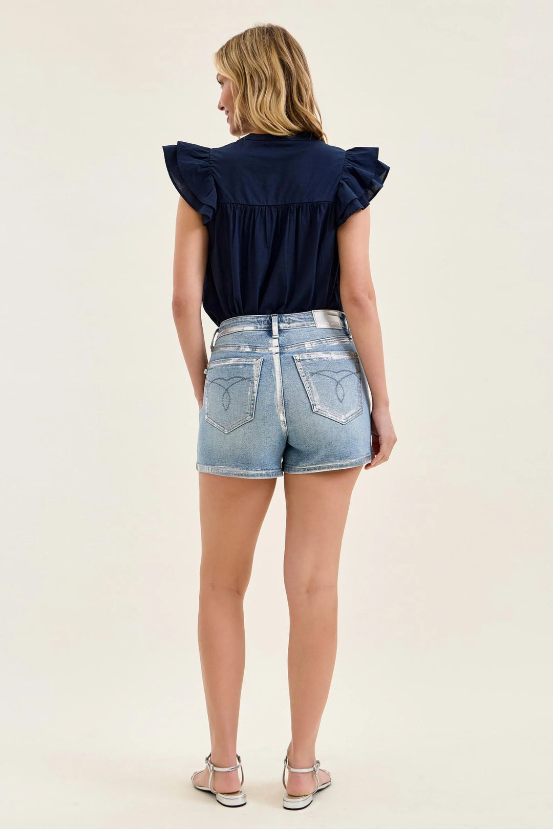 High Waist Foil Seam Denim Short