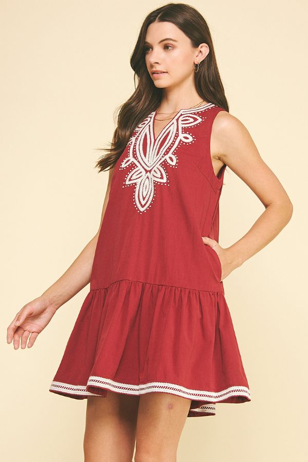 Embroidered Sleeveless Tiered Mini Dress