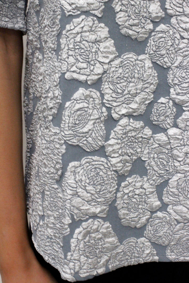 Pearl Collar Floral Textured Top