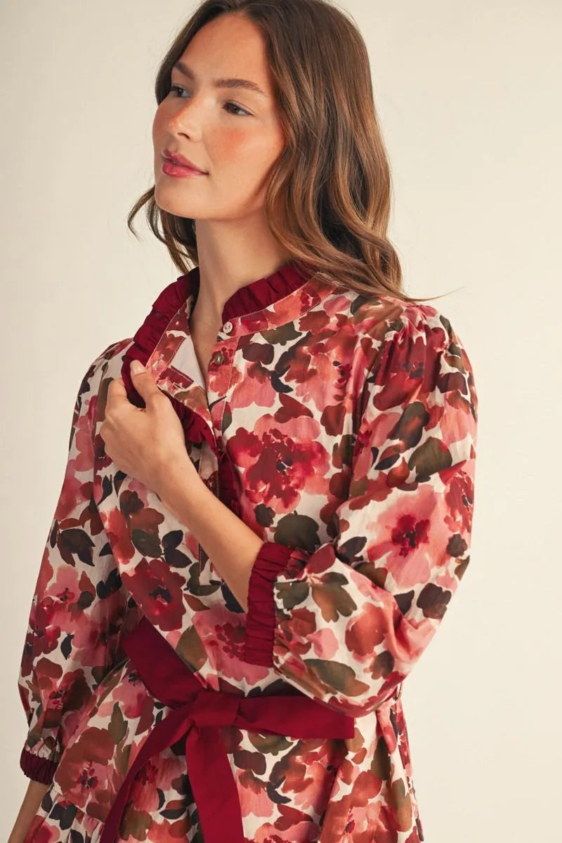 Floral Tie Waist Mini Dress