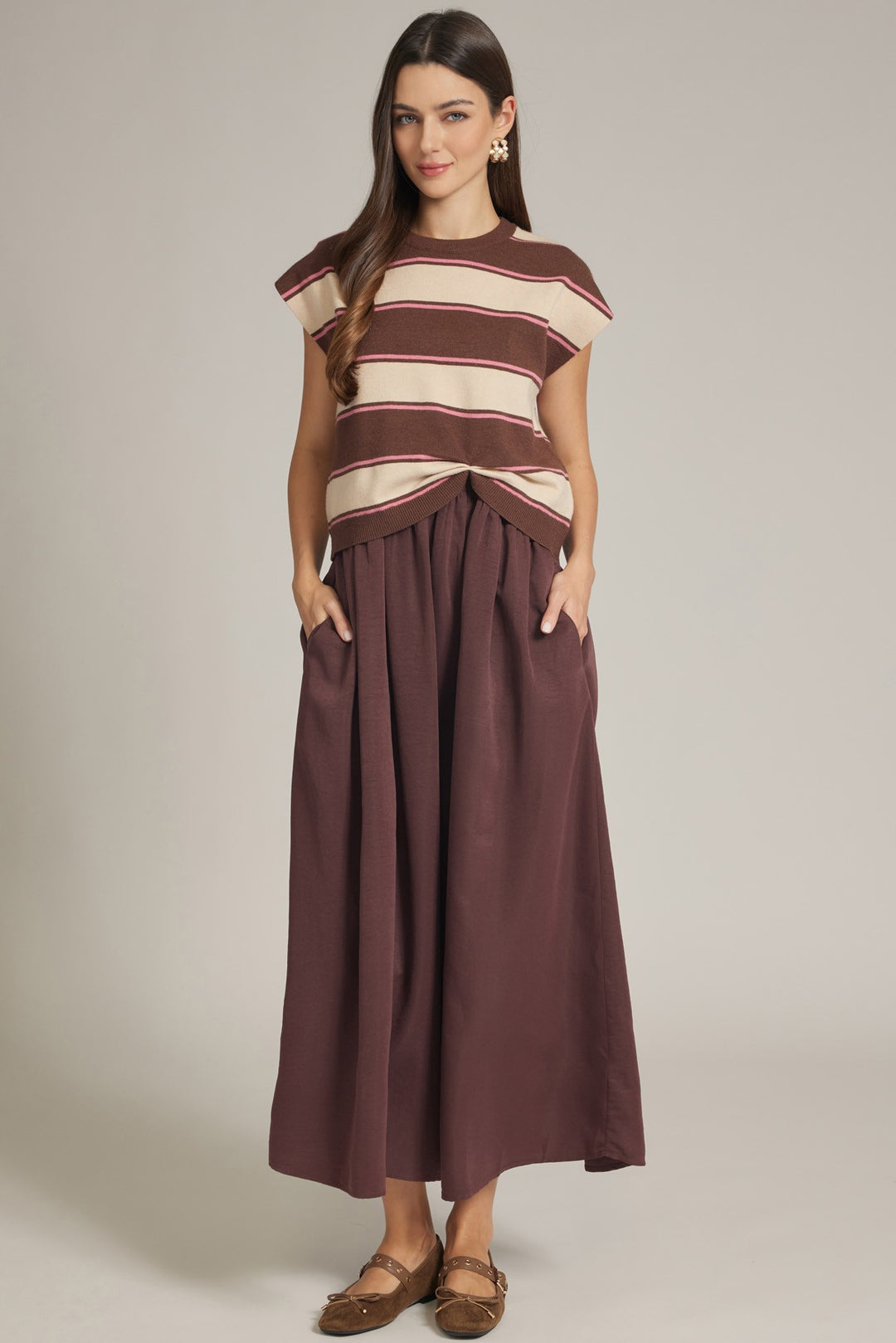 Stripe Knit Overlay Maxi Dress