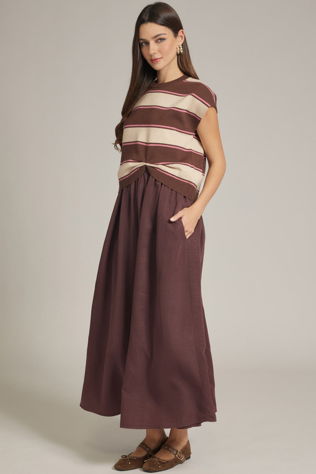 Stripe Knit Overlay Maxi Dress