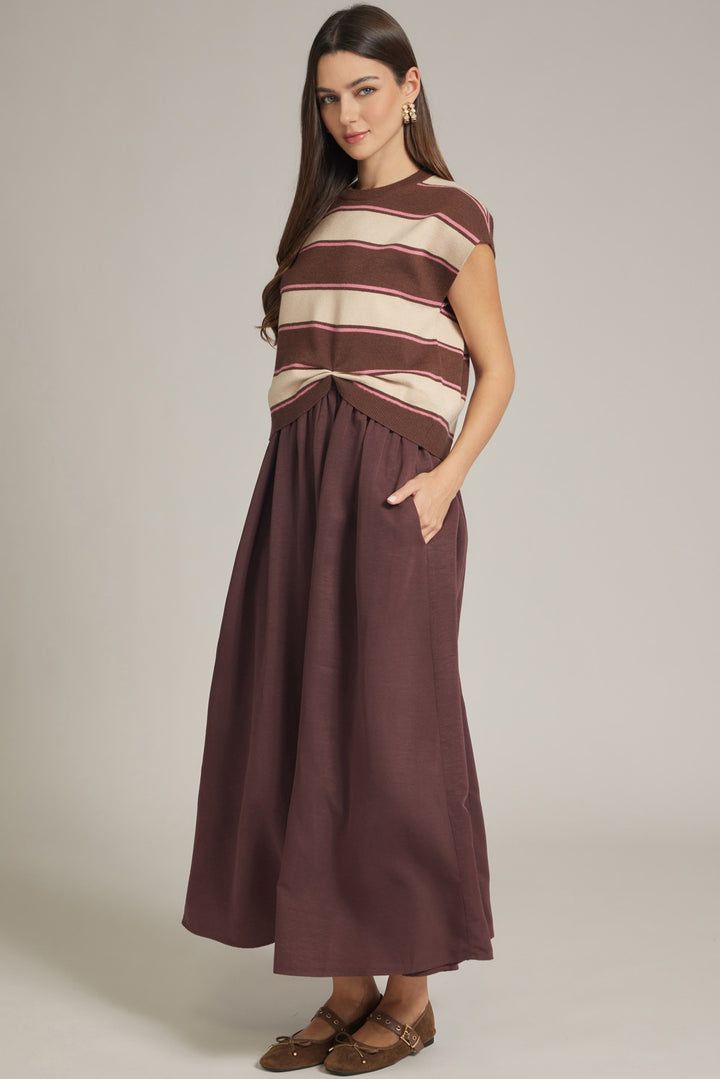 Stripe Knit Overlay Maxi Dress