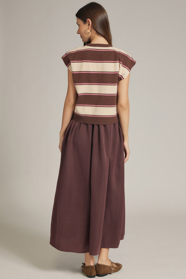 Stripe Knit Overlay Maxi Dress