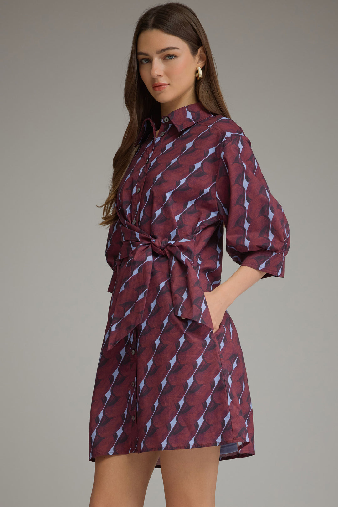 Printed Belted Shirt Dress