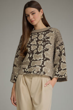 Abstract Print Wide Sleeve Sweater
