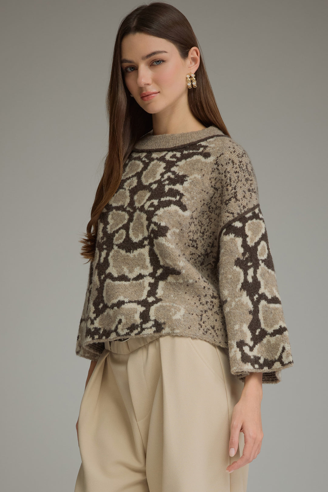 Abstract Print Wide Sleeve Sweater