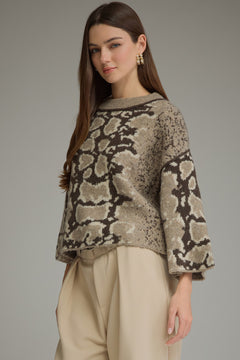 Abstract Print Wide Sleeve Sweater