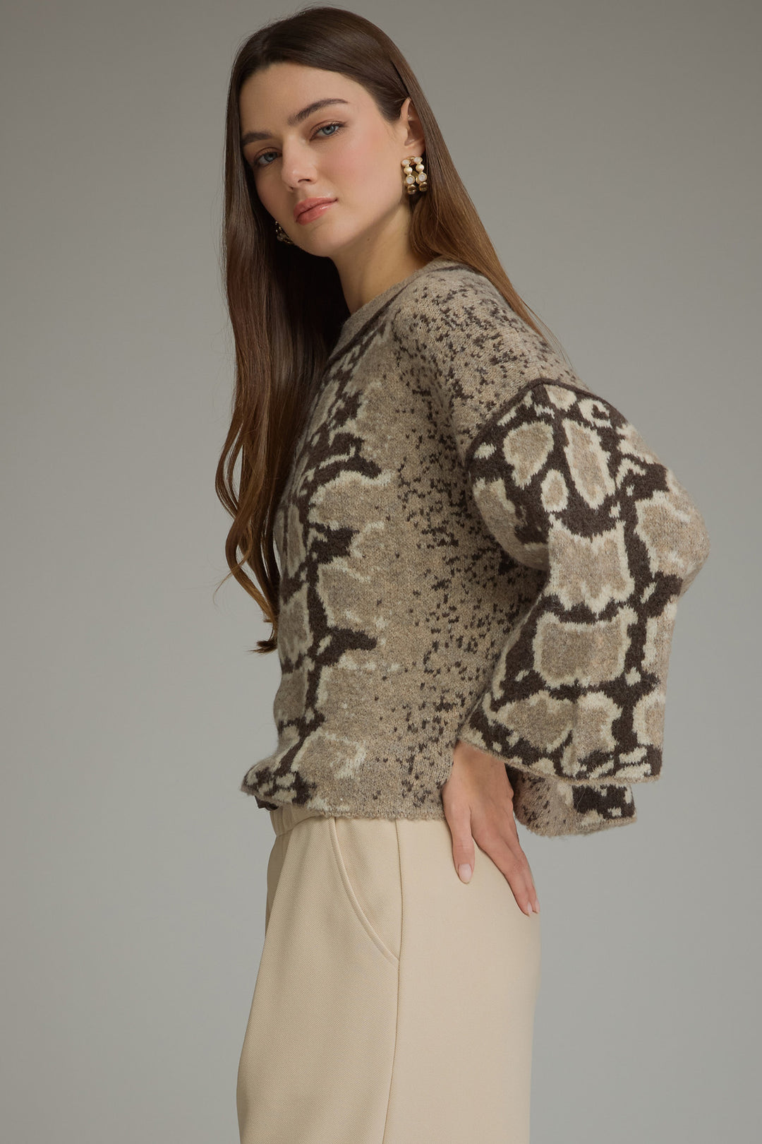 Abstract Print Wide Sleeve Sweater