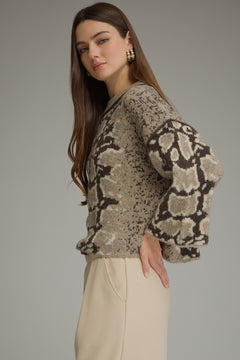 Abstract Print Wide Sleeve Sweater