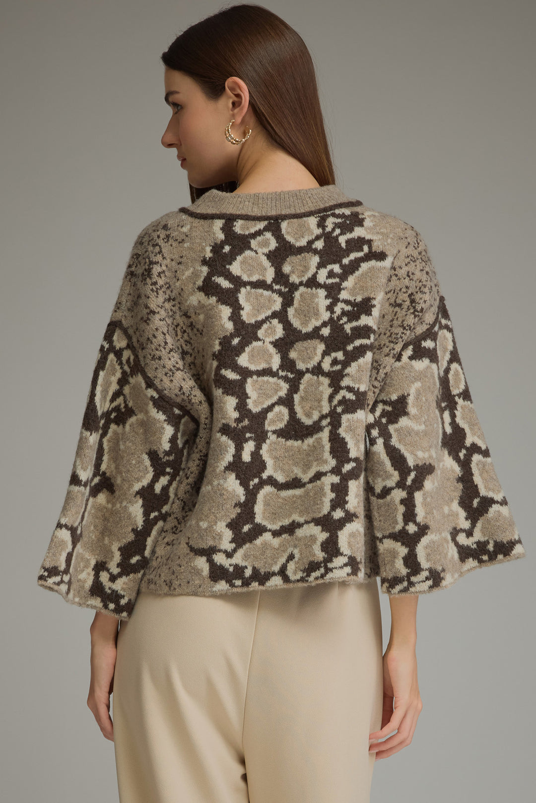 Abstract Print Wide Sleeve Sweater