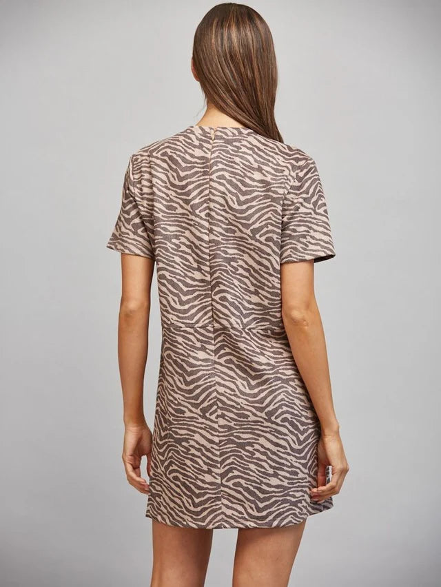 Zebra Print Faux Suede Shift Dress