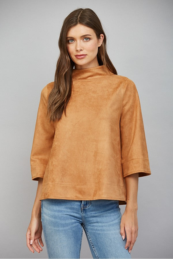 Faux Suede Mock Neck Top