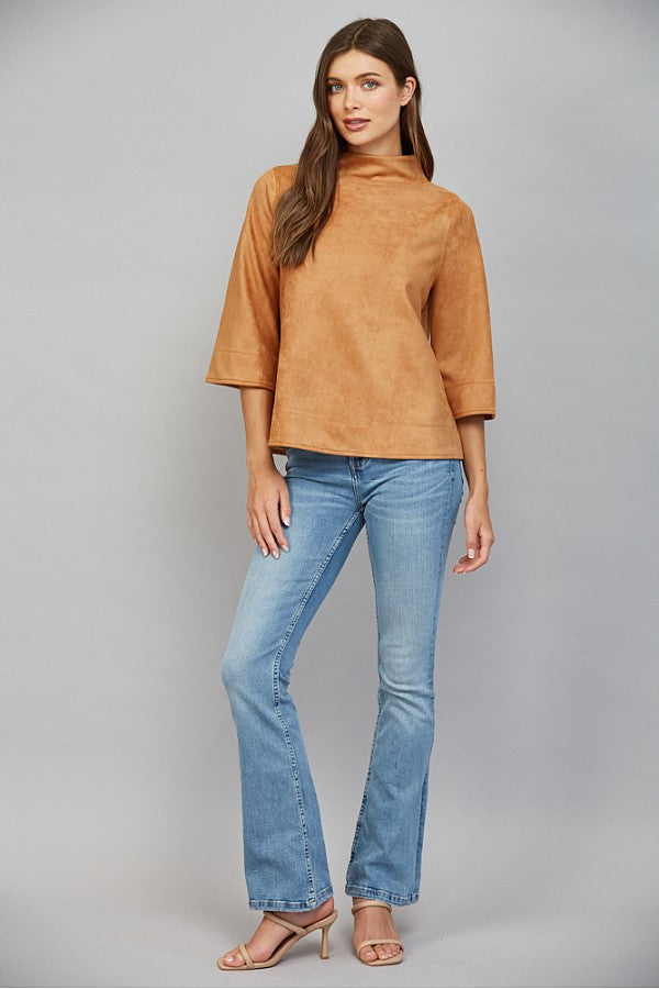 Faux Suede Mock Neck Top