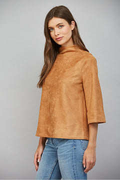 Faux Suede Mock Neck Top