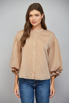 Pinstripe Bubble Sleeve Blouse