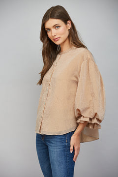Pinstripe Bubble Sleeve Blouse