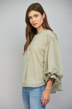 Pinstripe Bubble Sleeve Blouse
