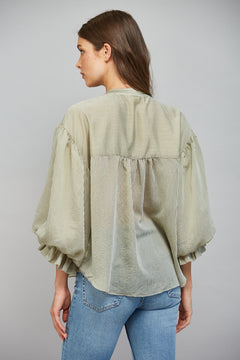 Pinstripe Bubble Sleeve Blouse