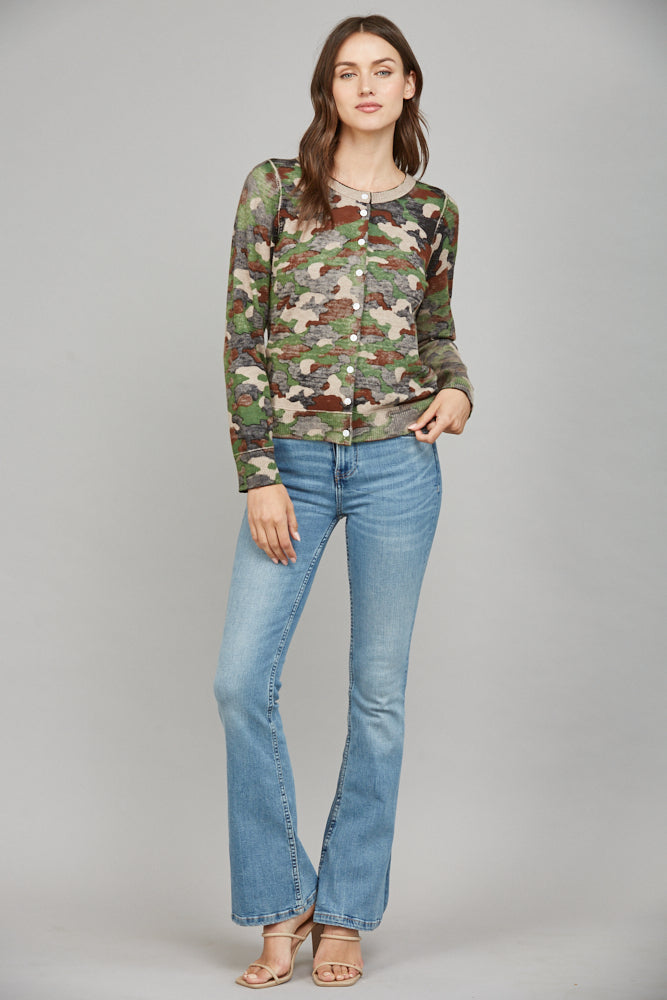Camo Print Button Front Cardigan