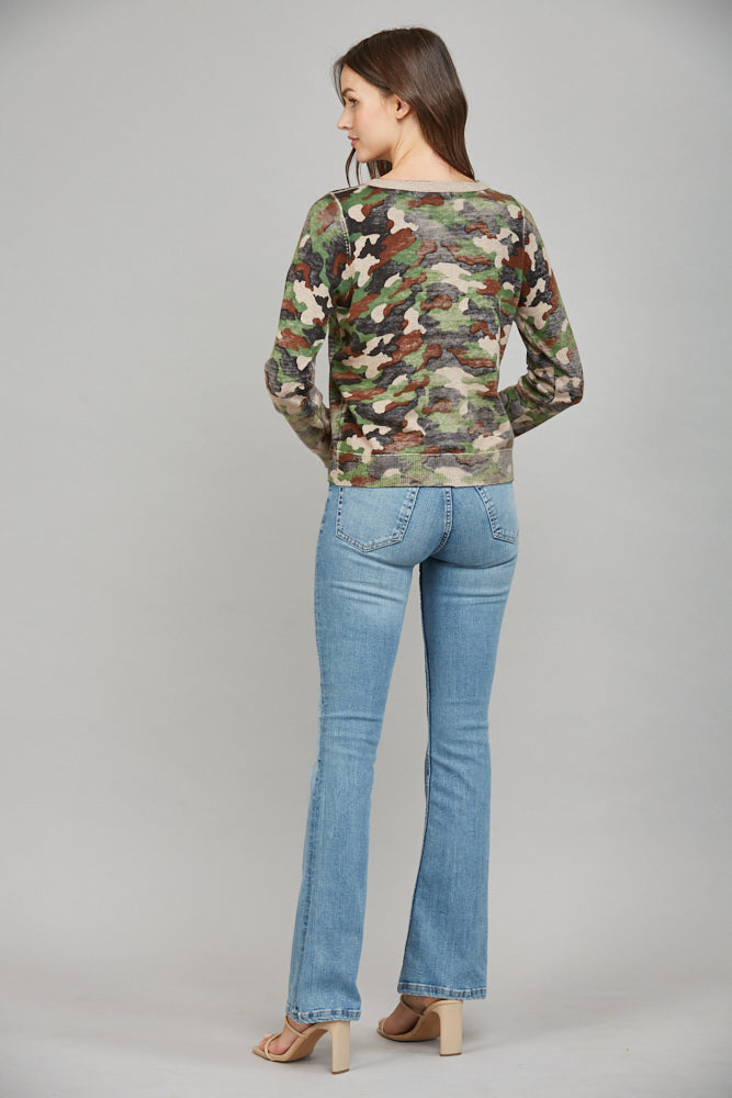 Camo Print Button Front Cardigan