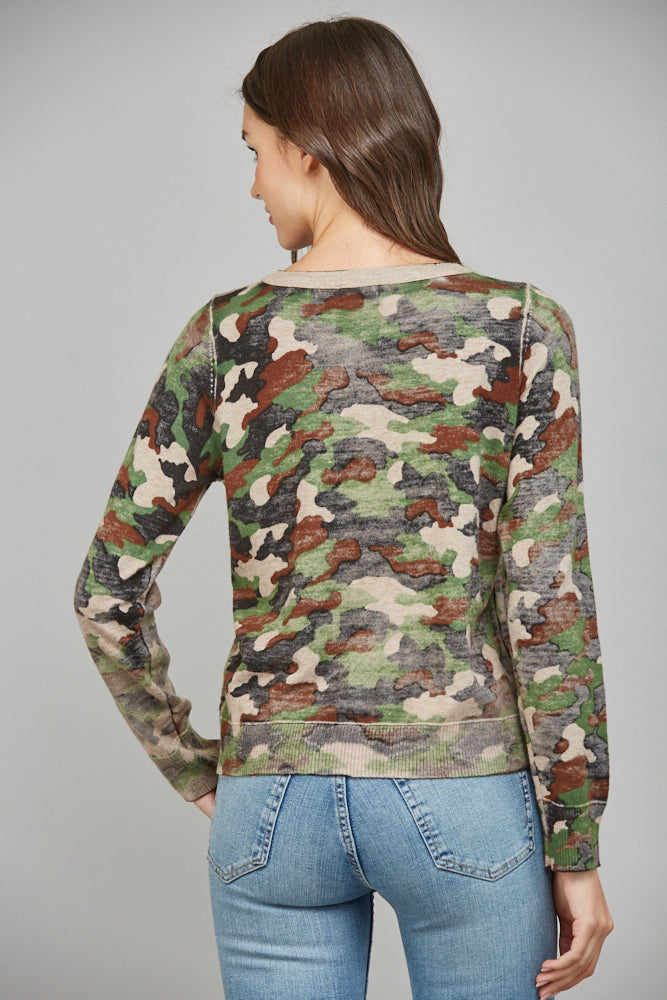 Camo Print Button Front Cardigan