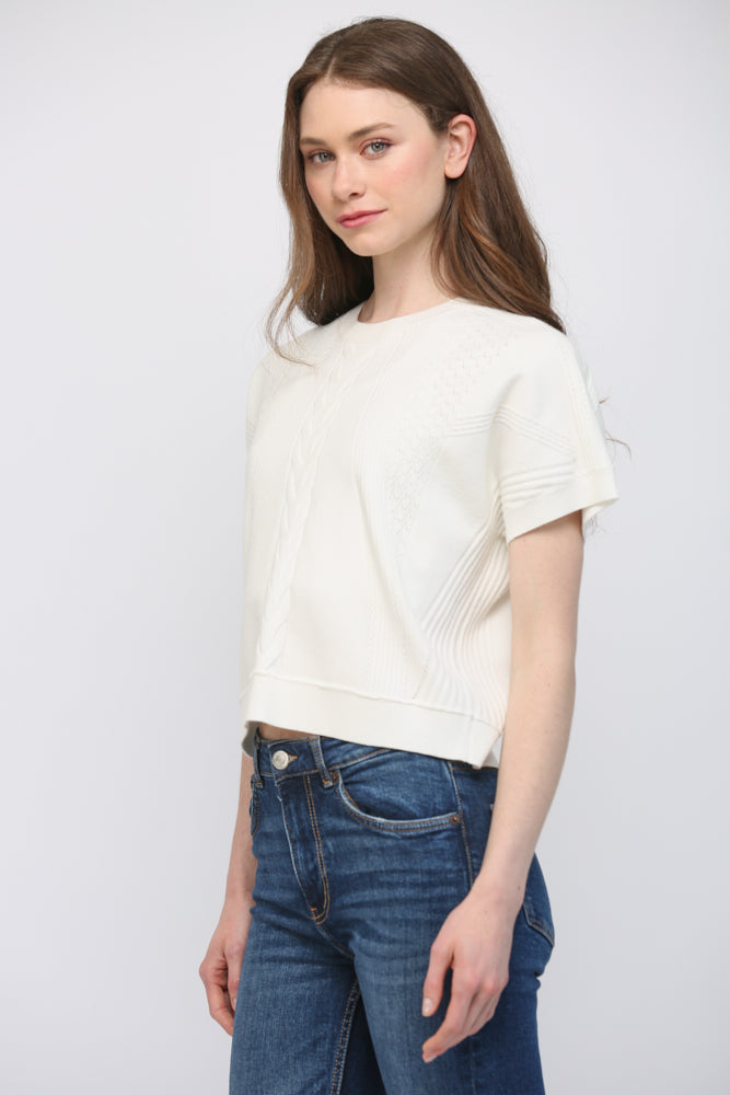 Mixed Knit Short Sleeve Sweater