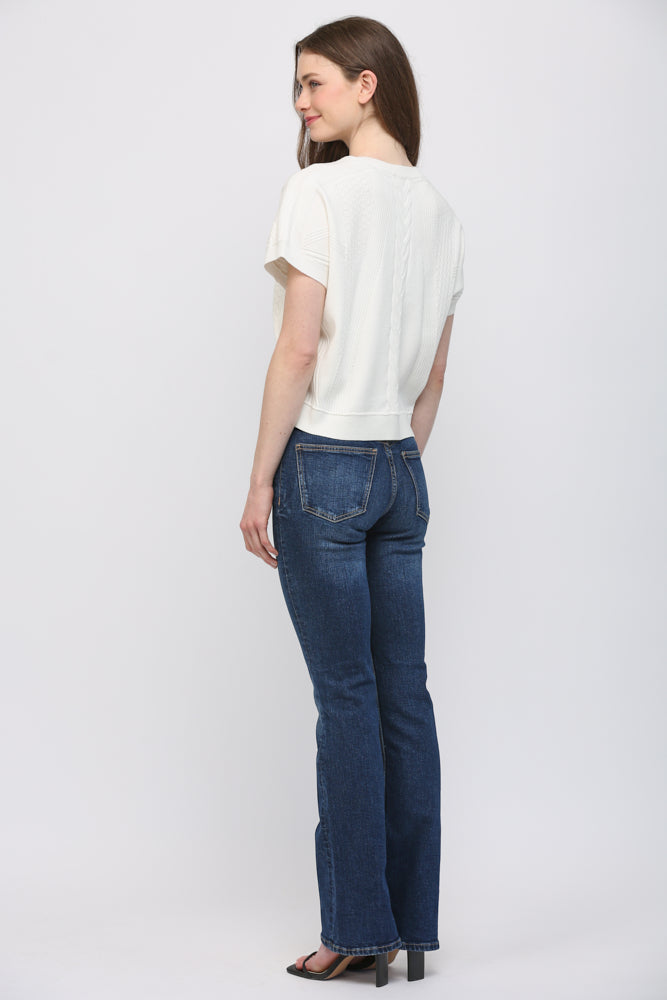 Mixed Knit Short Sleeve Sweater
