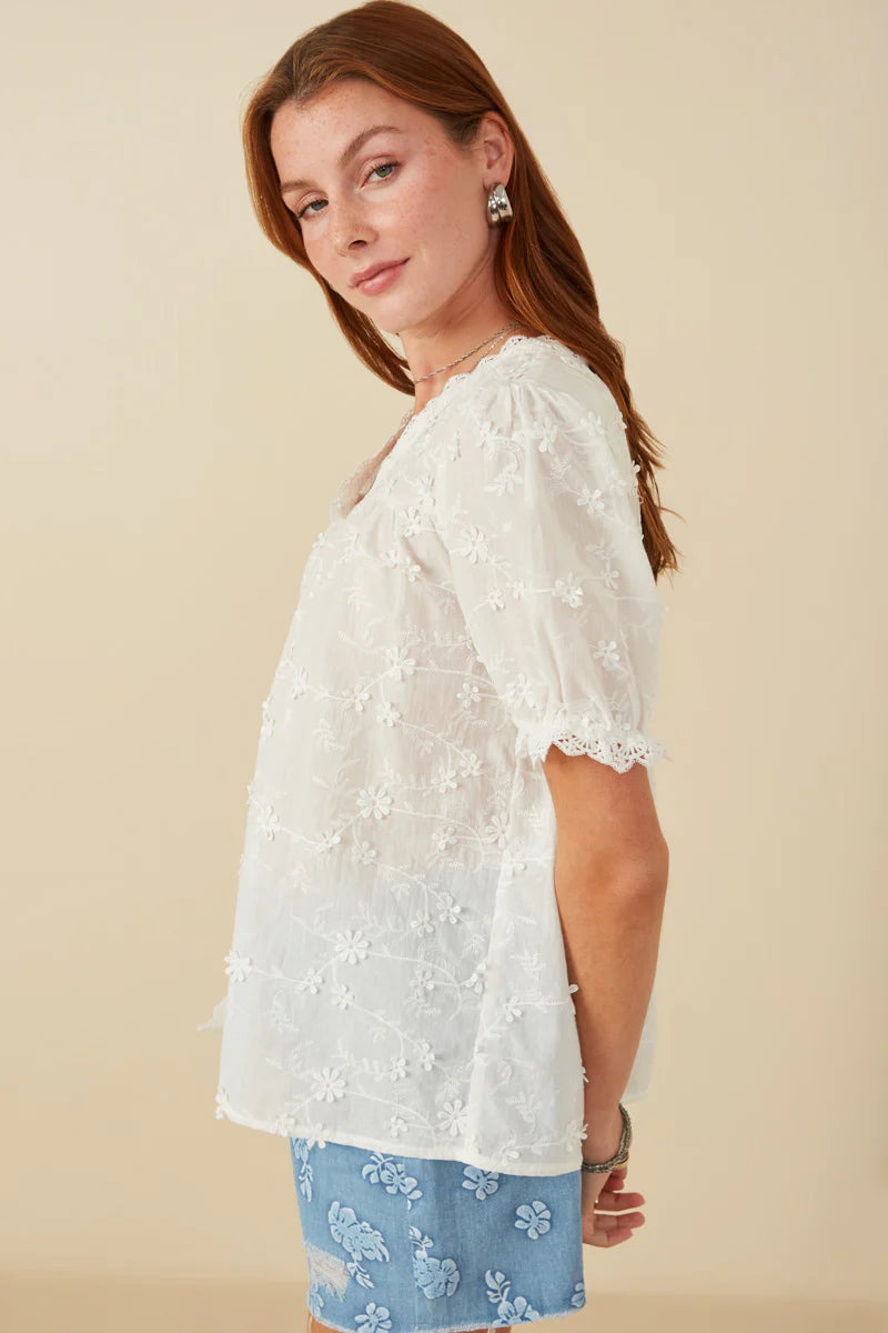 Floral Crochet Eyelet And Lace Top