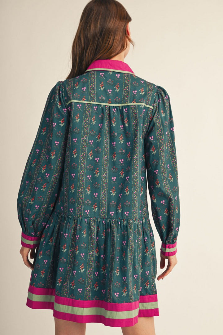 Contrast Trim Floral Mini Dress