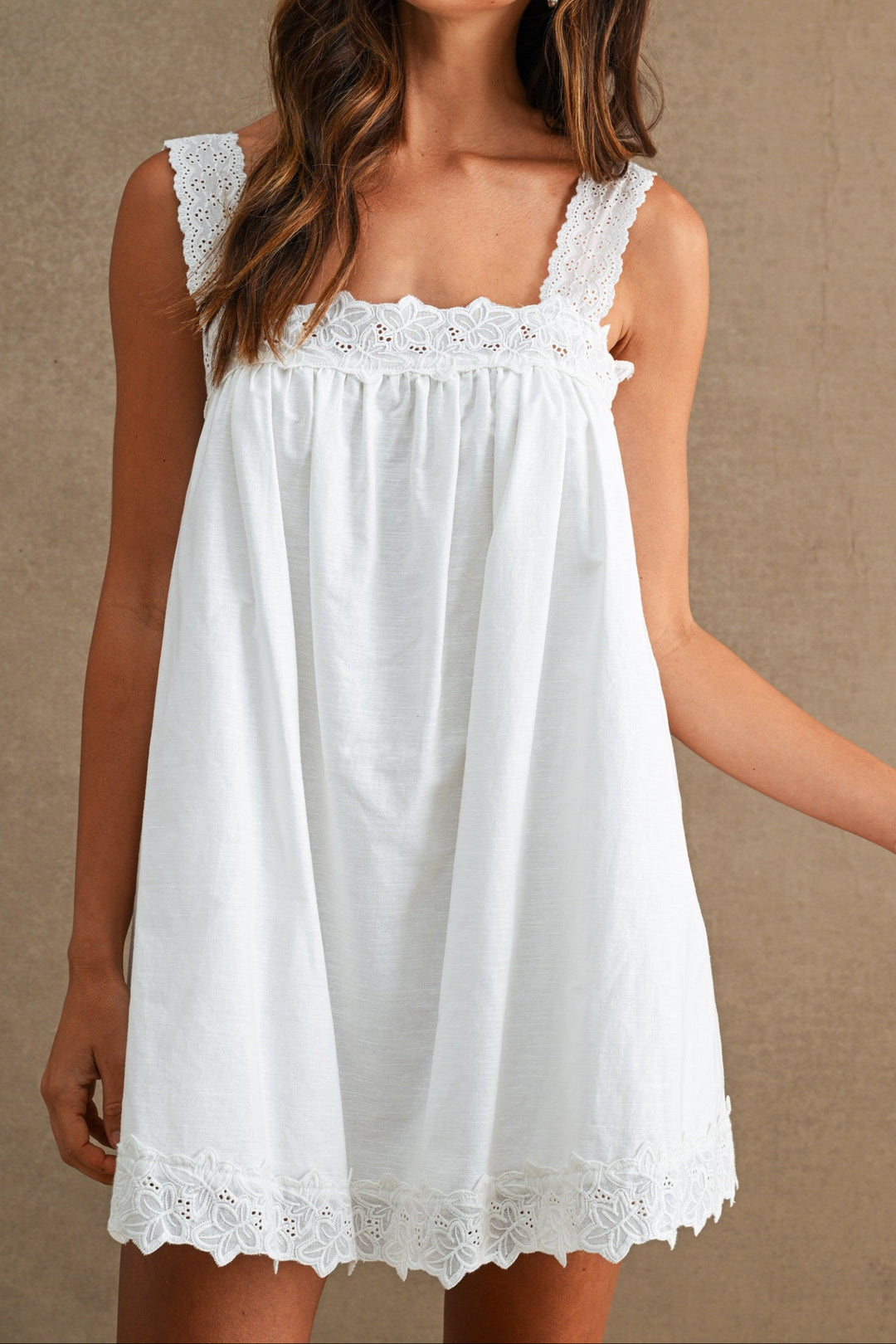 Linen Lace Trim Mini Dress