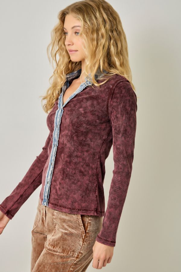 Washed Thermal Button Down Top